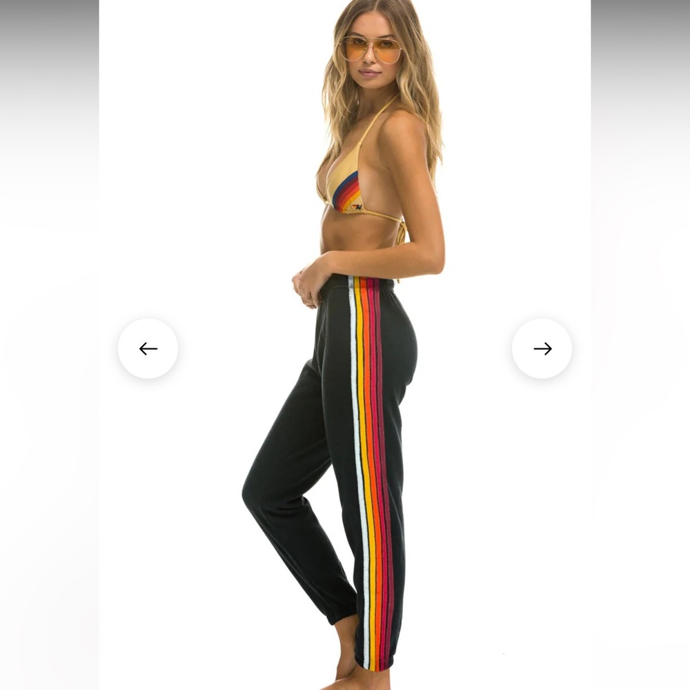Aviator Nation Black Joggers with Rainbow Stripes